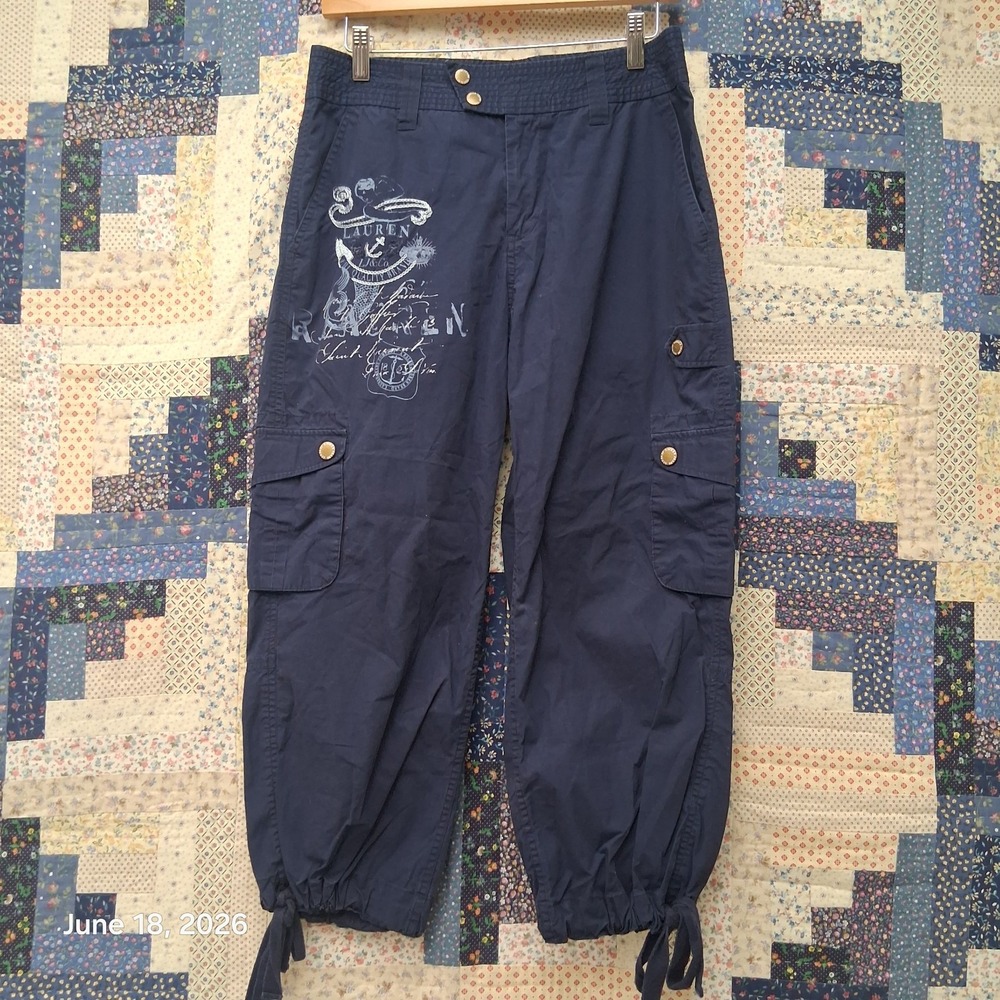 Lauren Jeans Co Ralph Lauren Cargo Pants Navy Embroidered Nautical Drawstring